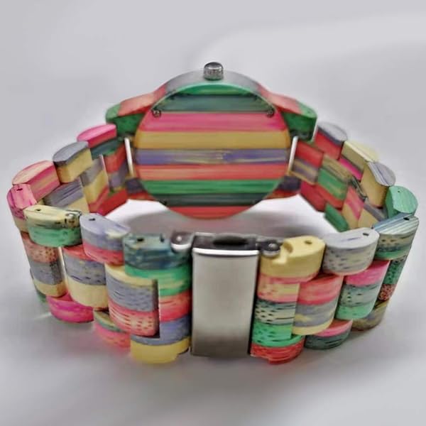 Wooden Watches Mens with Handmade Colorful Bamboo Wood Watch Analog Date Quartz Wooden Watch for Men Q1057