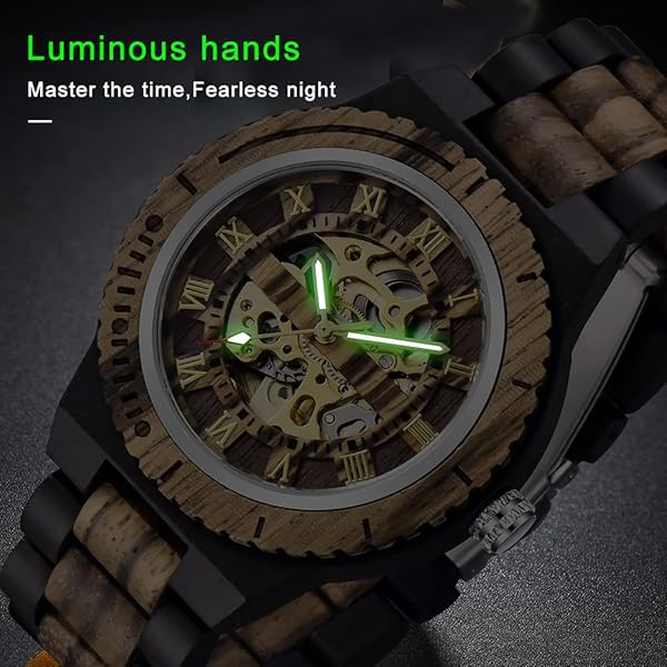 Men's Wooden Watch Triangle Skeleton Automatic Watch Mechanical Wood Watches for Men brown 2